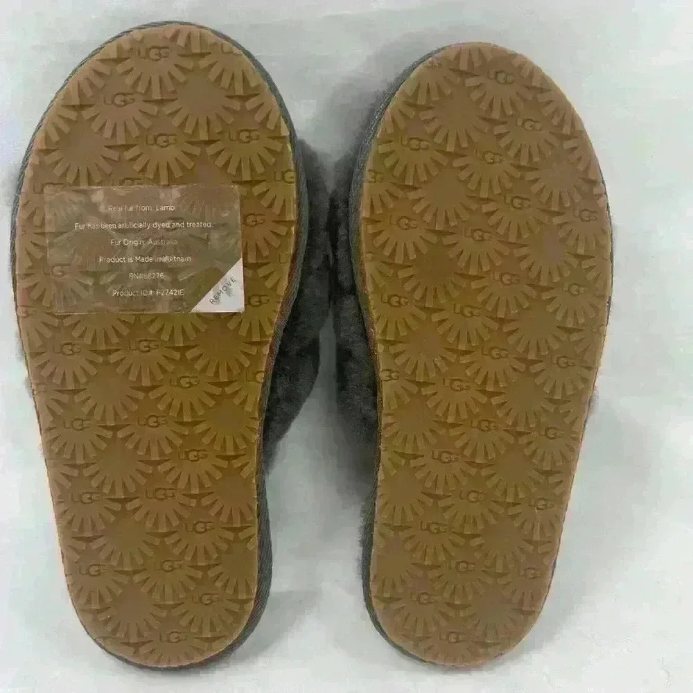 NEW UGG toddler kids fluff yeah gray back strap slipper toddler size 11